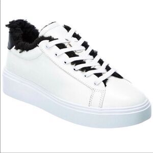NWT Schutz KRISTIN White Leather Platform Sneakers Black Faux Fur Lining 8.5